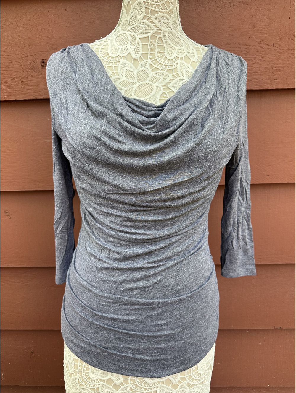 Maurices Heather Grey Cowl Neck Ruched Top Women's Y2K Office